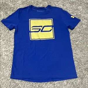Under Armour Blue and Yellow Kids Short Sleeve Tee